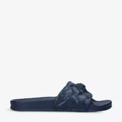 KURT GEIGER LONDON Milo Eagle Embellished Quilted Faux-leather Sliders Navy