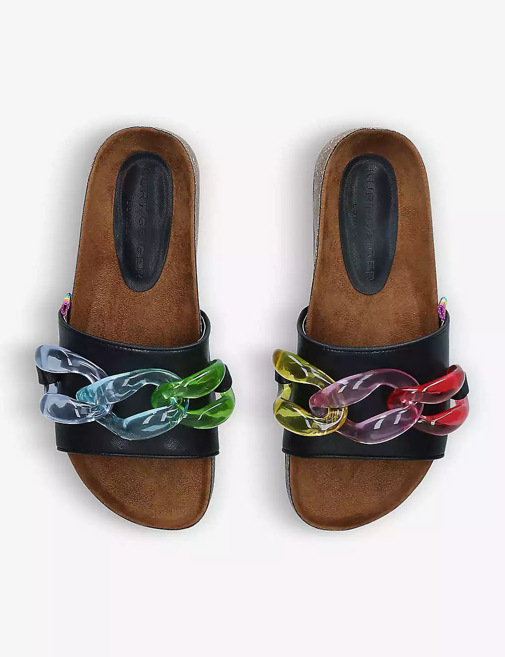KURT GEIGER LONDON Ozark Rainbow-chain Leather Slides For Womens Black 4 KURT GEIGER LONDON Ozark Rainbow-chain Leather Slides For Womens Black - Image 2