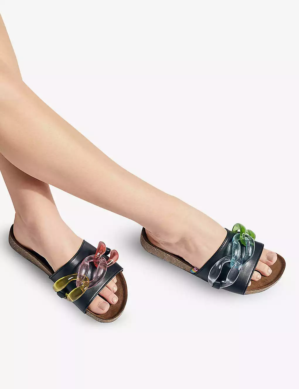 KURT GEIGER LONDON Ozark Rainbow-chain Leather Slides For Womens Black 7 KURT GEIGER LONDON Ozark Rainbow-chain Leather Slides For Womens Black - Image 5