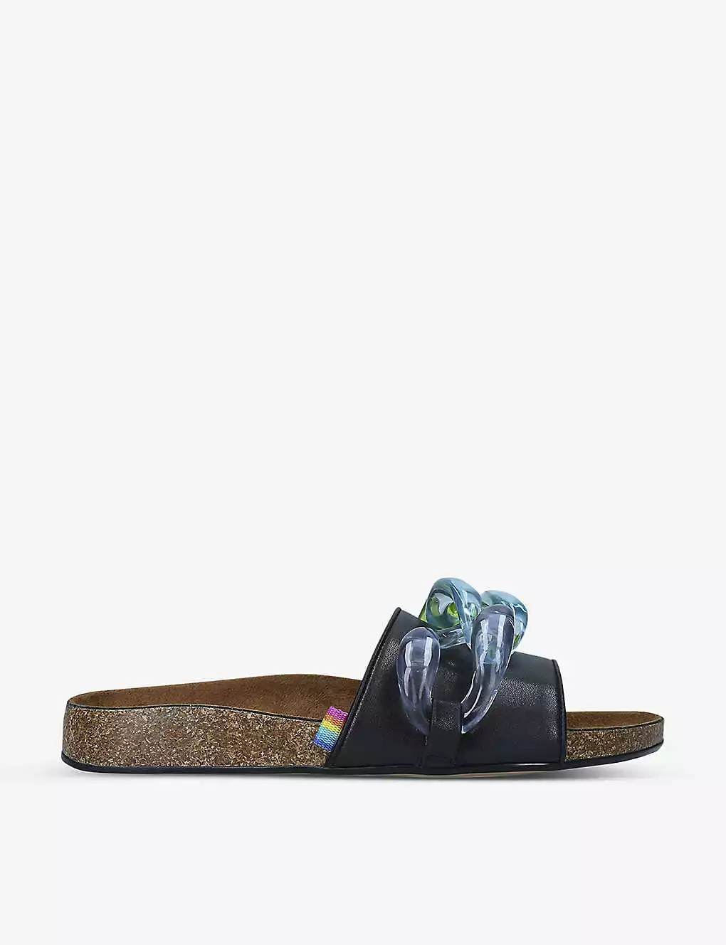 KURT GEIGER LONDON Ozark Rainbow-chain Leather Slides For Womens Black 8 KURT GEIGER LONDON Ozark Rainbow-chain Leather Slides For Womens Black - Image 6