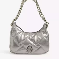 KURT GEIGER LONDON Kensington Soft Hobo Quilted Metallic Leather Shoulder Bag For Womens Gunmetal