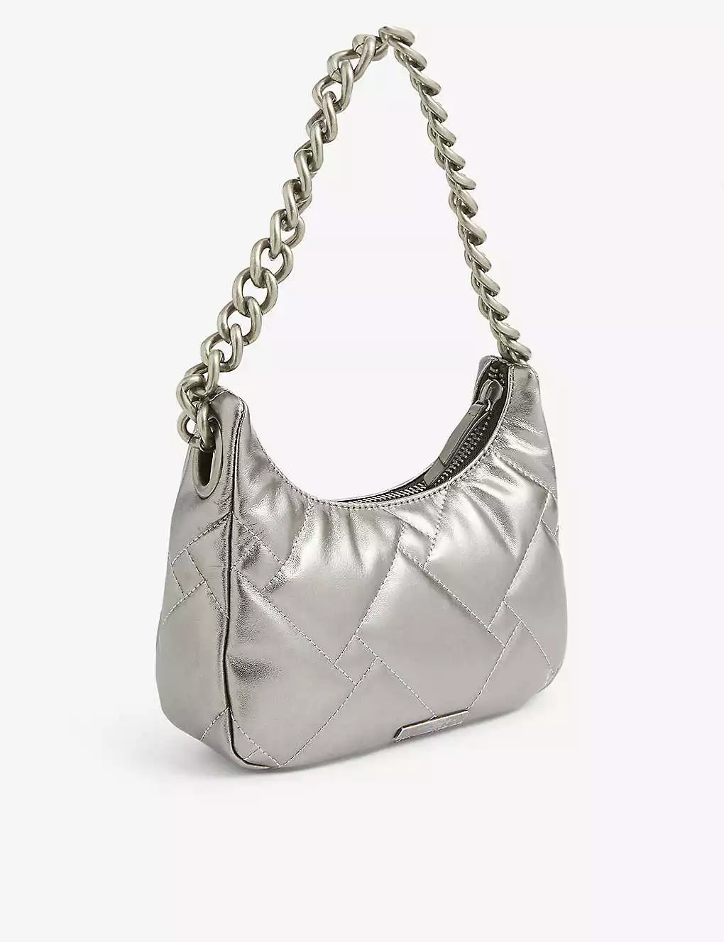 KURT GEIGER LONDON Kensington Soft Hobo Quilted Metallic Leather Shoulder Bag For Womens Gunmetal 5 KURT GEIGER LONDON Kensington Soft Hobo Quilted Metallic Leather Shoulder Bag For Womens Gunmetal - Image 3