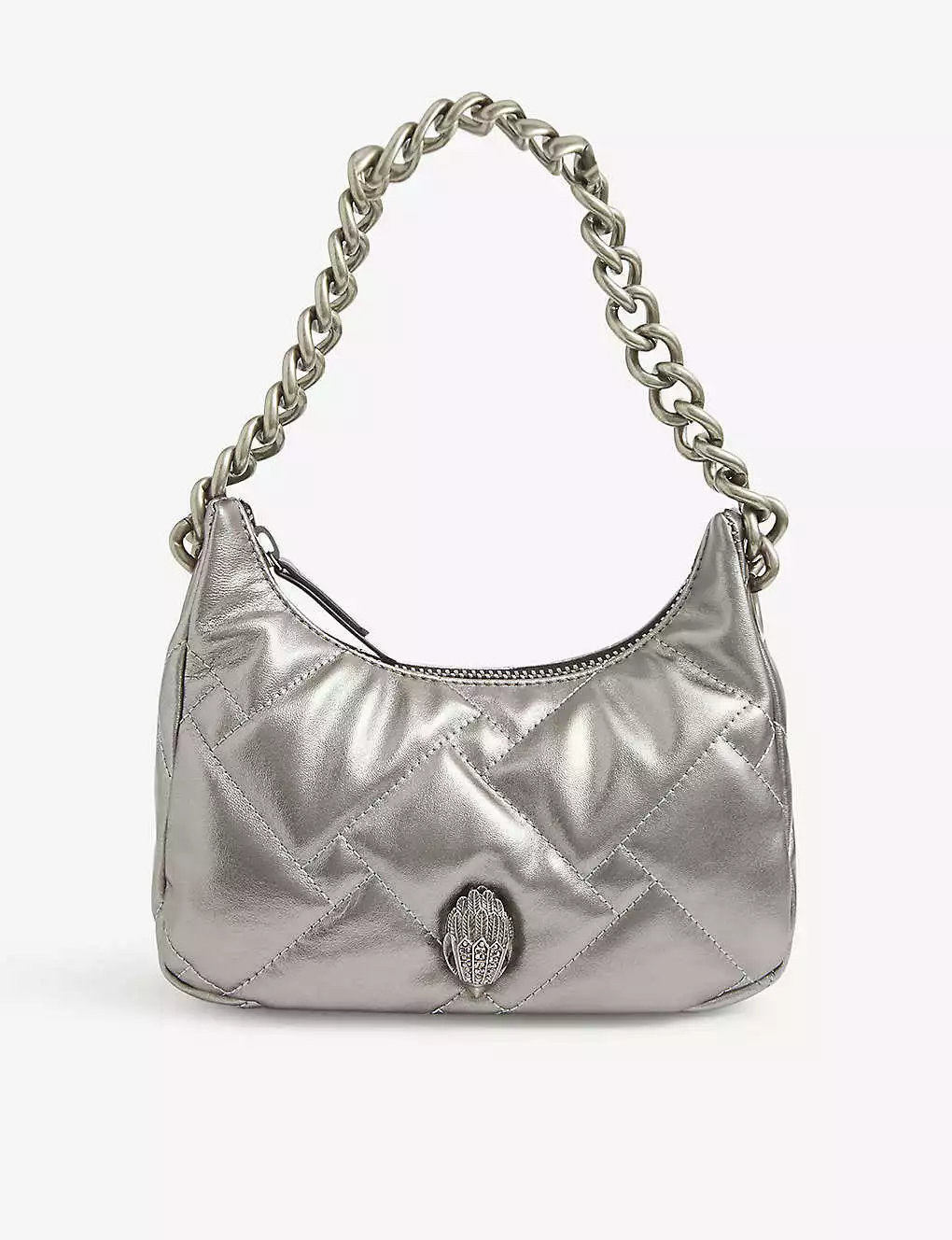 KURT GEIGER LONDON Kensington Soft Hobo Quilted Metallic Leather Shoulder Bag For Womens Gunmetal 7 KURT GEIGER LONDON Kensington Soft Hobo Quilted Metallic Leather Shoulder Bag For Womens Gunmetal - Image 5