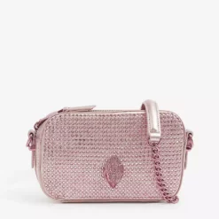 KURT GEIGER LONDON Kensington Crystal-embellished Metallic-leather Cross-body Camera Bag For Womens Pink