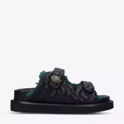 KURT GEIGER LONDON Orson Faux Fur-lined Quilted Faux-leather Sliders For Womens Blk/green