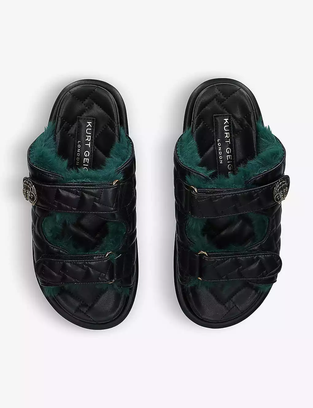 KURT GEIGER LONDON Orson Faux Fur-lined Quilted Faux-leather Sliders For Womens Blk/green 4 KURT GEIGER LONDON Orson Faux Fur-lined Quilted Faux-leather Sliders For Womens Blk/green - Image 2