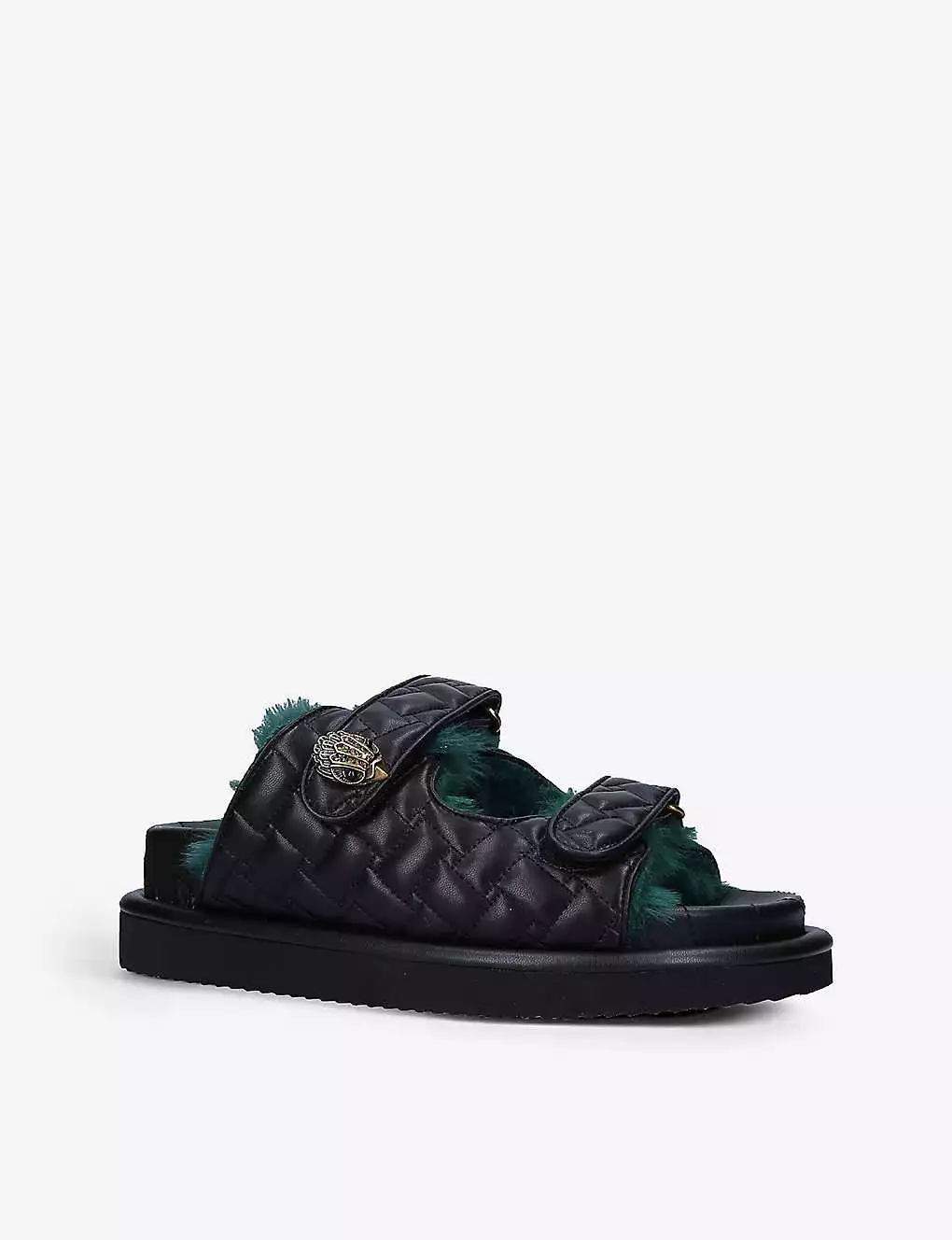 KURT GEIGER LONDON Orson Faux Fur-lined Quilted Faux-leather Sliders For Womens Blk/green 5 KURT GEIGER LONDON Orson Faux Fur-lined Quilted Faux-leather Sliders For Womens Blk/green - Image 3