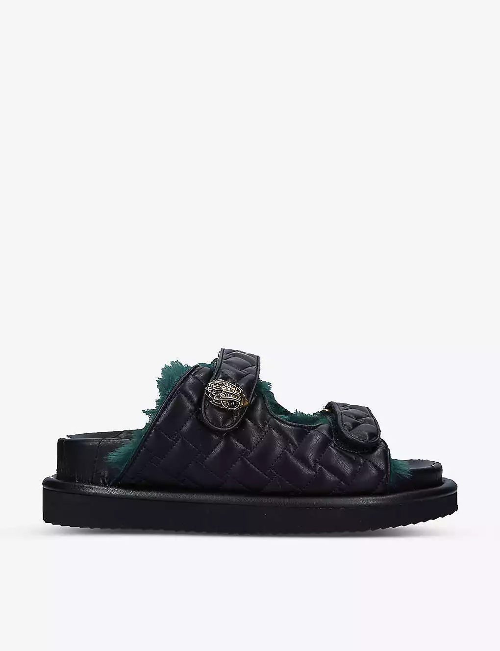 KURT GEIGER LONDON Orson Faux Fur-lined Quilted Faux-leather Sliders For Womens Blk/green 7 KURT GEIGER LONDON Orson Faux Fur-lined Quilted Faux-leather Sliders For Womens Blk/green - Image 5