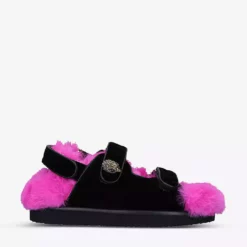 KURT GEIGER LONDON Orson Faux Fur-lined Velvet Sandals For Womens Black/comb