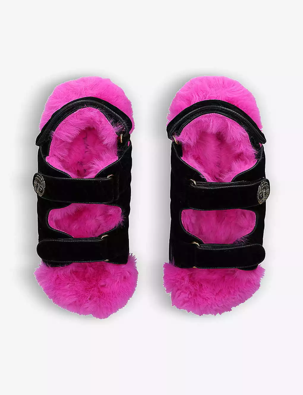 KURT GEIGER LONDON Orson Faux Fur-lined Velvet Sandals For Womens Black/comb 4 KURT GEIGER LONDON Orson Faux Fur-lined Velvet Sandals For Womens Black/comb - Image 2