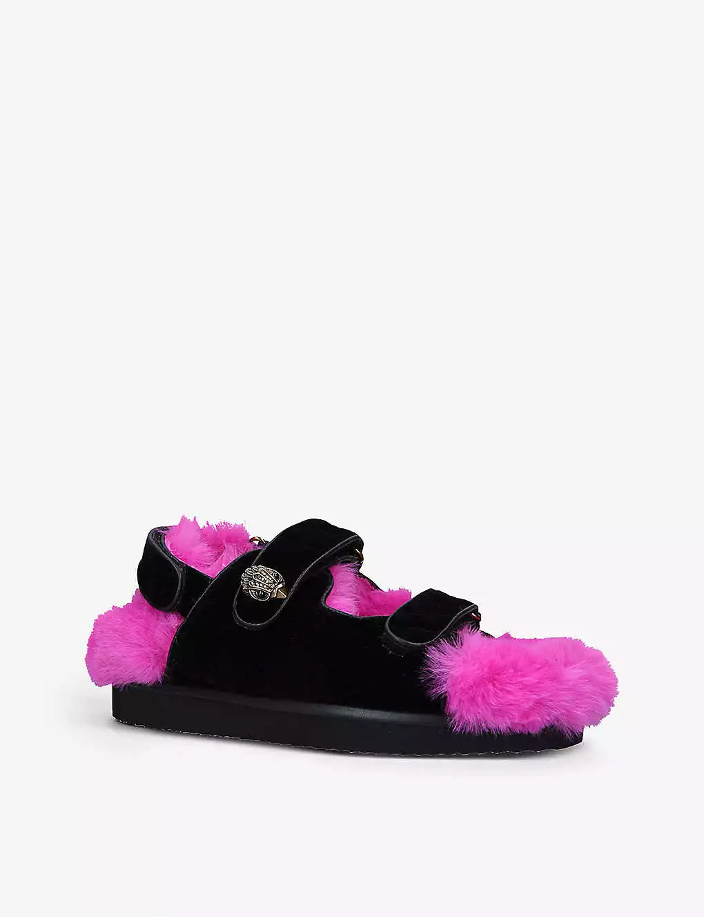KURT GEIGER LONDON Orson Faux Fur-lined Velvet Sandals For Womens Black/comb 5 KURT GEIGER LONDON Orson Faux Fur-lined Velvet Sandals For Womens Black/comb - Image 3