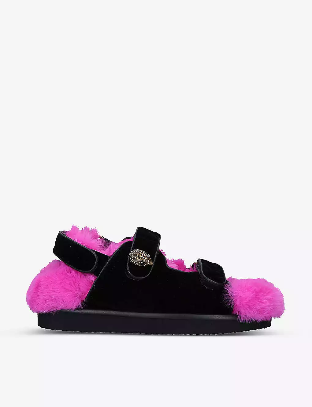 KURT GEIGER LONDON Orson Faux Fur-lined Velvet Sandals For Womens Black/comb 7 KURT GEIGER LONDON Orson Faux Fur-lined Velvet Sandals For Womens Black/comb - Image 5