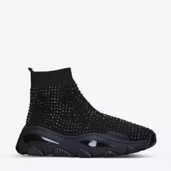 KURT GEIGER LONDON Lettie Crystal-embellished Knitted High-top Sock Trainers For Womens Black