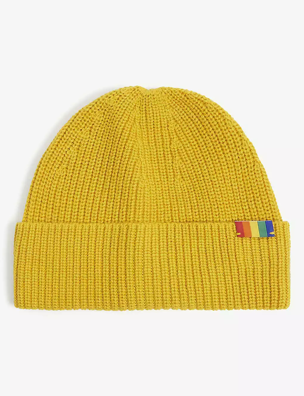 KURT GEIGER LONDON Logo-patch Cotton-blend Beanie For Womens Yellow 3 KURT GEIGER LONDON Logo-patch Cotton-blend Beanie For Womens Yellow