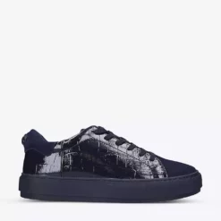 KURT GEIGER LONDON Laney Crocodile-embossed Patent-leather Trainers Navy