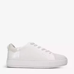KURT GEIGER LONDON Laney Crocodile-embossed Leather Trainers Bone