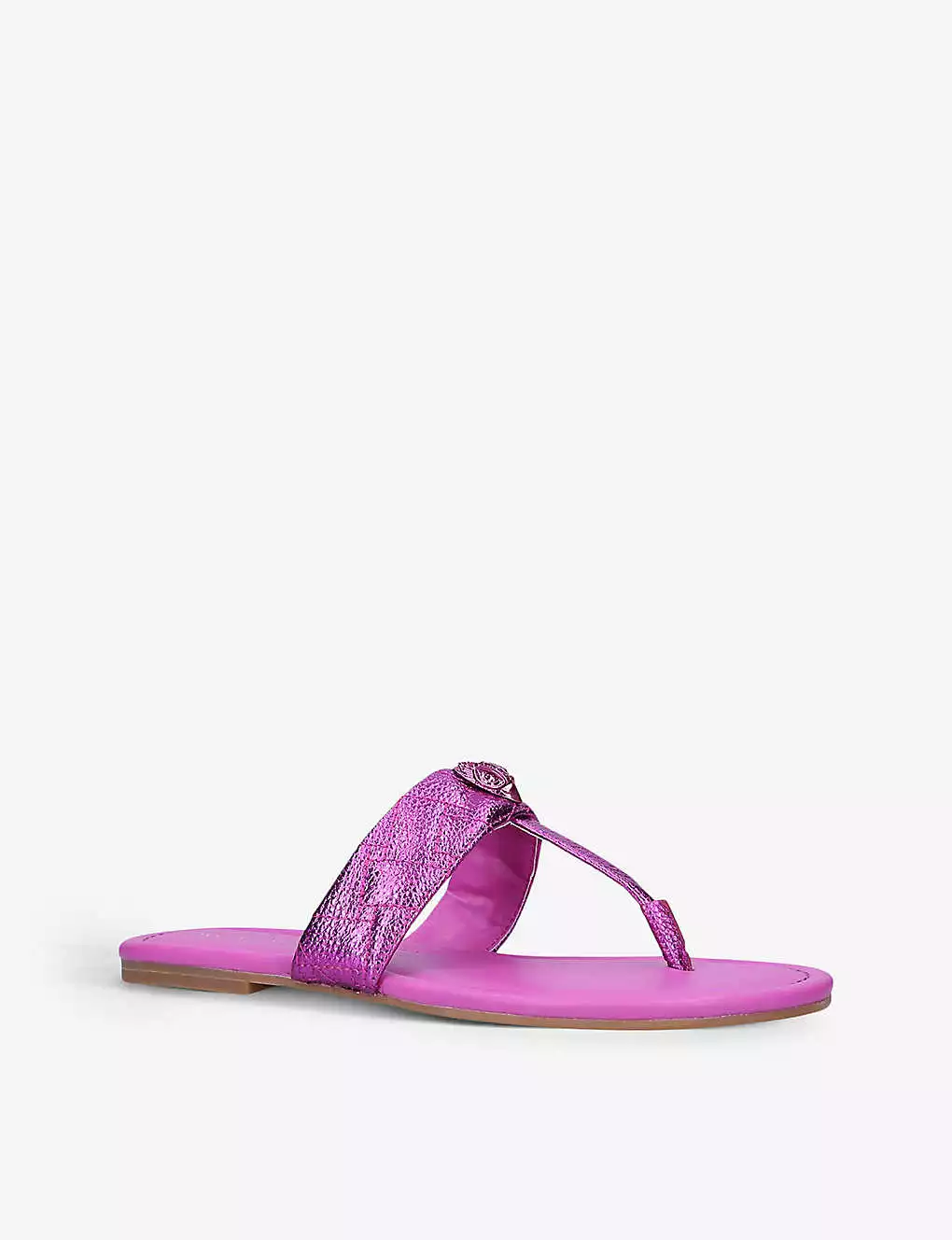KURT GEIGER LONDON Kensington T-bar Leather Sandals For Womens Fuchsia 5 KURT GEIGER LONDON Kensington T-bar Leather Sandals For Womens Fuchsia - Image 3