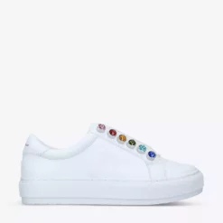 KURT GEIGER LONDON Liviah Embellished Leather Trainers For Womens White/comb