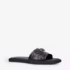 KURT GEIGER LONDON Oscar Eagle-embellished Croc-embossed Leather Sliders Brown -KURT GEIGERLONDON Sales unnamed file 1306