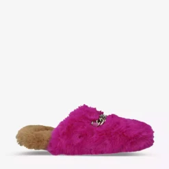 KURT GEIGER LONDON Chelsea Chain And Eagle-motif Faux-fur Slippers For Womens Camel/comb