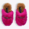 KURT GEIGER LONDON Chelsea Chain And Eagle-motif Faux-fur Slippers For Womens Camel/comb -KURT GEIGERLONDON Sales unnamed file 1355