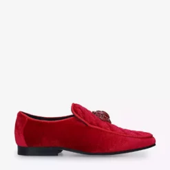 KURT GEIGER LONDON Hugh Eagle Duchess Embellished Velvet Loafers For Womens Red