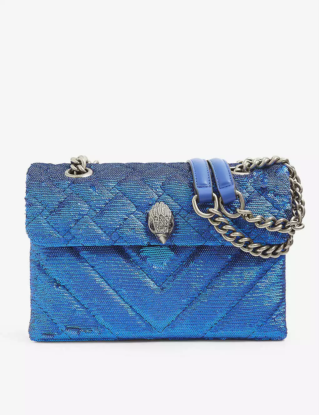 KURT GEIGER LONDON Kensington Sequinned Shoulder Bag For Womens Blue 7 KURT GEIGER LONDON Kensington Sequinned Shoulder Bag For Womens Blue - Image 5