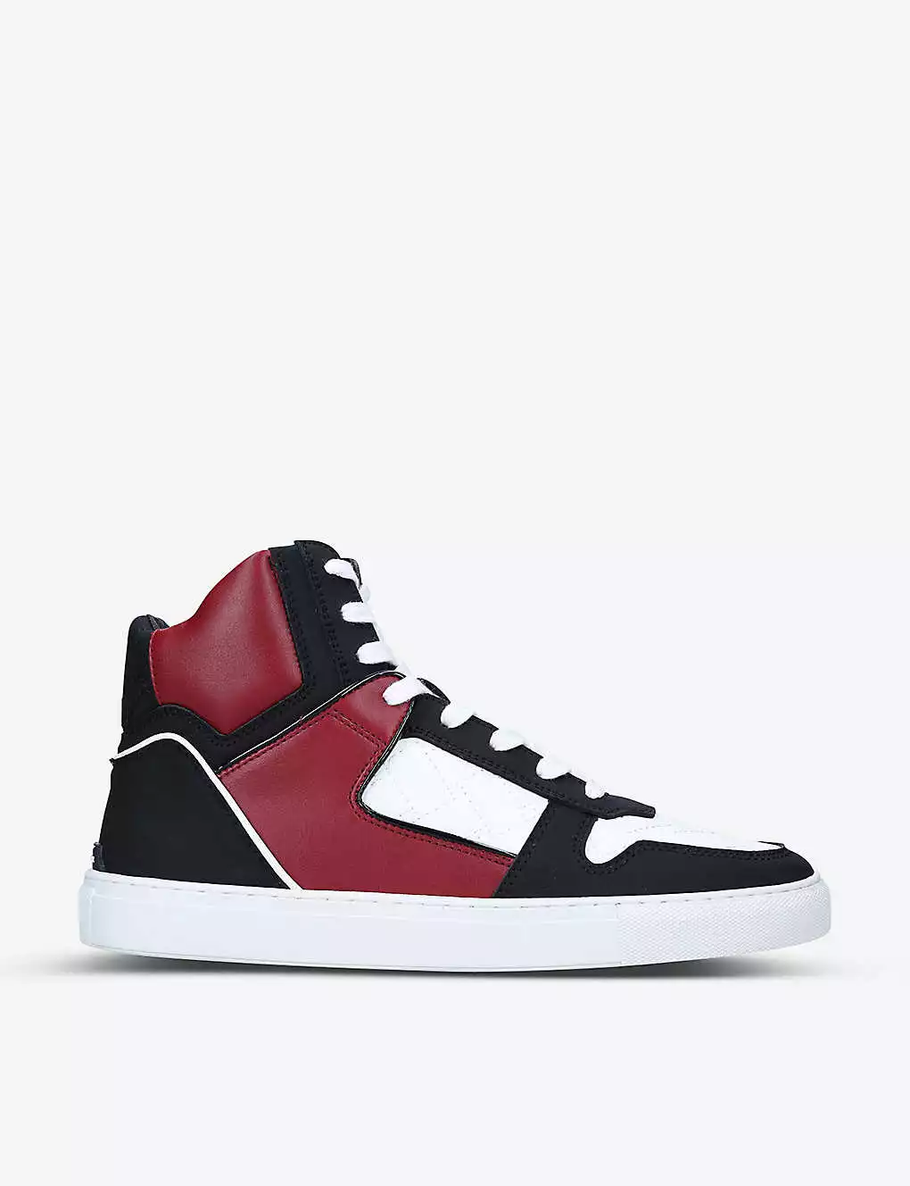 KURT GEIGER LONDON Lane High-top Panelled Faux-leather Trainers For Womens Blk/red 3 KURT GEIGER LONDON Lane High-top Panelled Faux-leather Trainers For Womens Blk/red