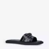 KURT GEIGER LONDON Oscar Eagle-embellished Croc-embossed Leather Sliders Black -KURT GEIGERLONDON Sales unnamed file 1423