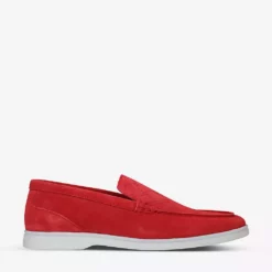 KURT GEIGER LONDON Hugo Quilted Suede Loafers Red