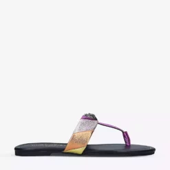 KURT GEIGER LONDON Kensington Striped T-bar Leather Sandals For Womens Mult/other