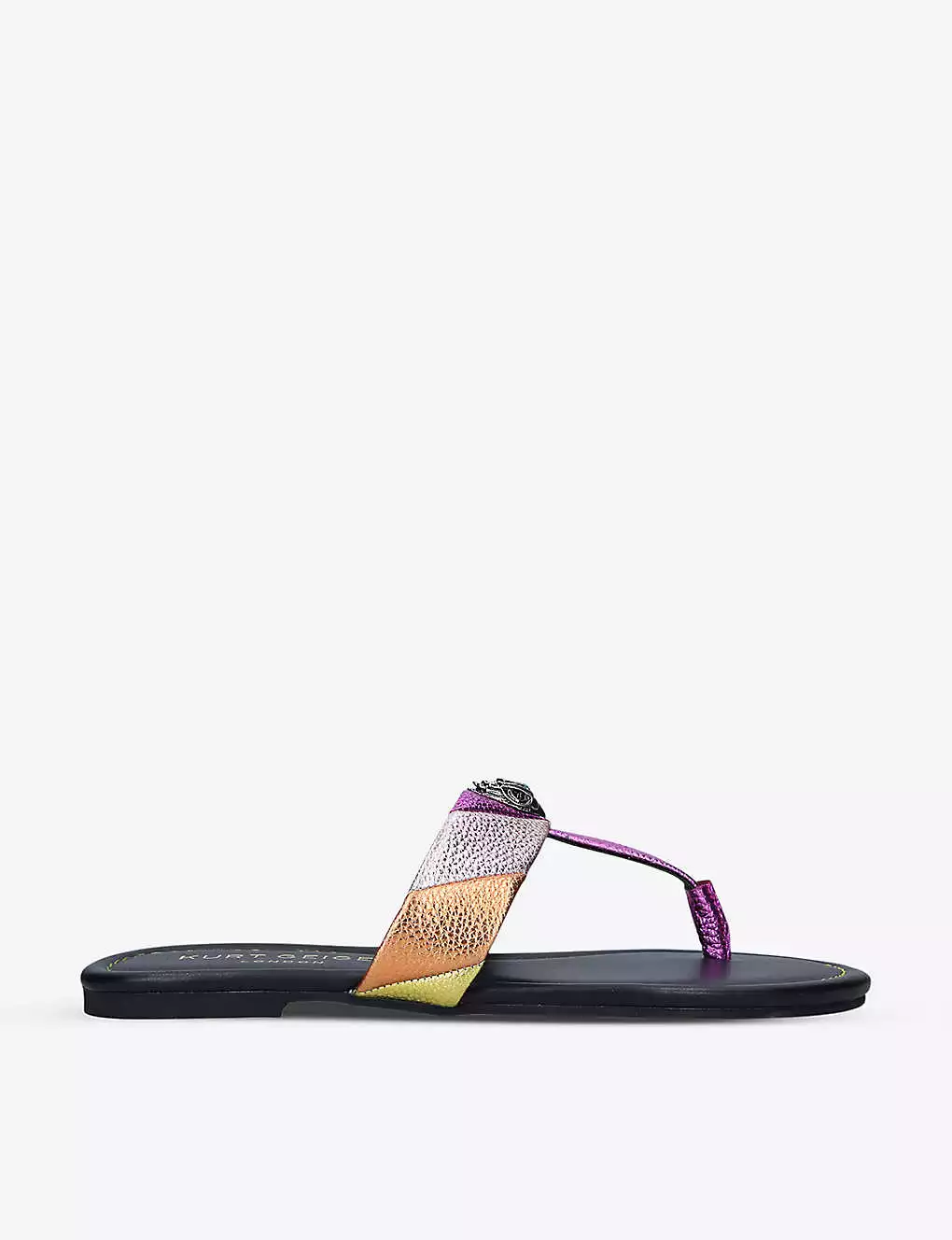 KURT GEIGER LONDON Kensington Striped T-bar Leather Sandals For Womens Mult/other 3 KURT GEIGER LONDON Kensington Striped T-bar Leather Sandals For Womens Mult/other