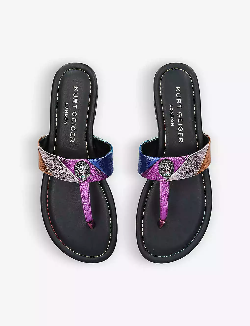 KURT GEIGER LONDON Kensington Striped T-bar Leather Sandals For Womens Mult/other 4 KURT GEIGER LONDON Kensington Striped T-bar Leather Sandals For Womens Mult/other - Image 2