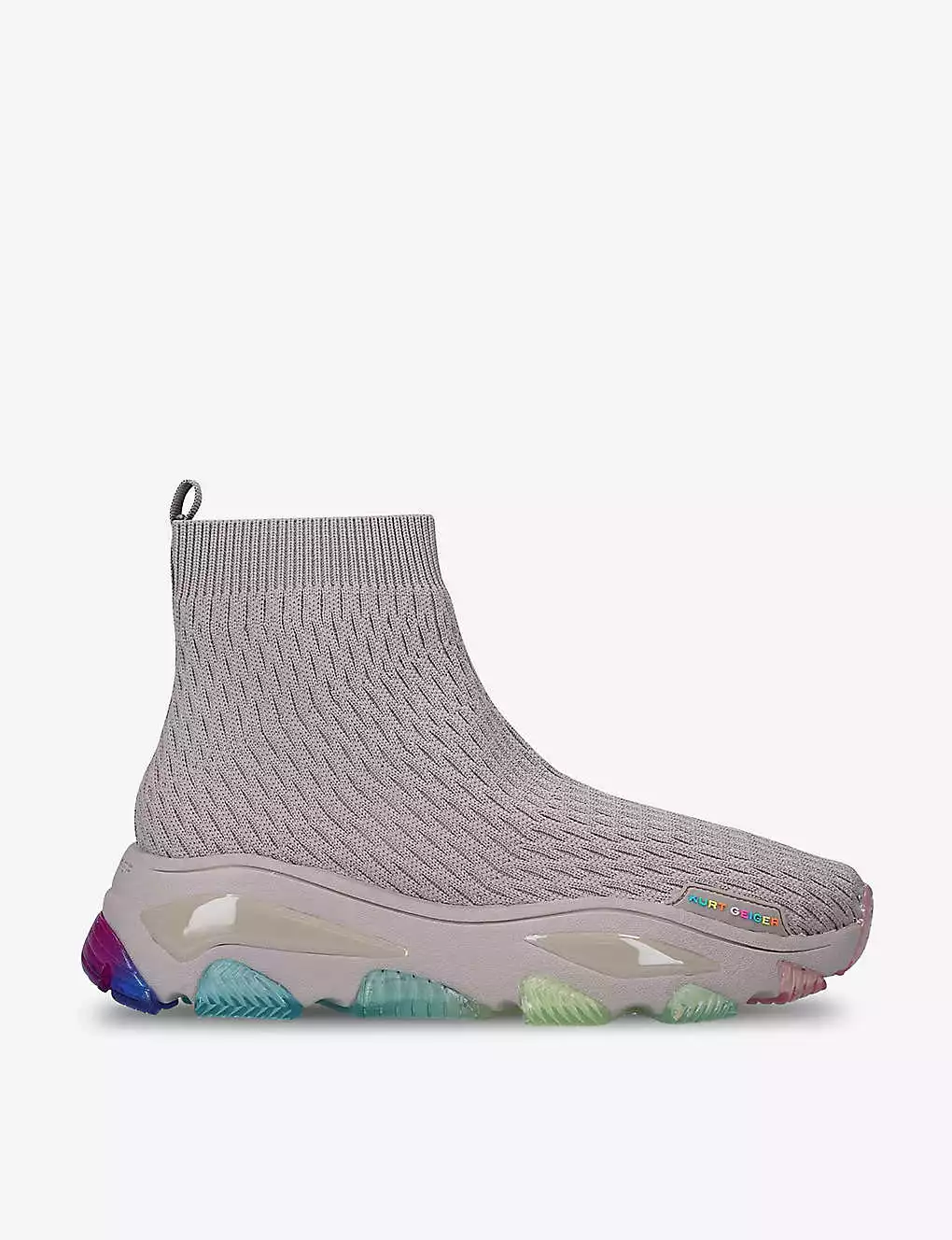 KURT GEIGER LONDON Lettie Contrasting-insert Knitted Sock Trainers For Womens Blush 3 KURT GEIGER LONDON Lettie Contrasting-insert Knitted Sock Trainers For Womens Blush