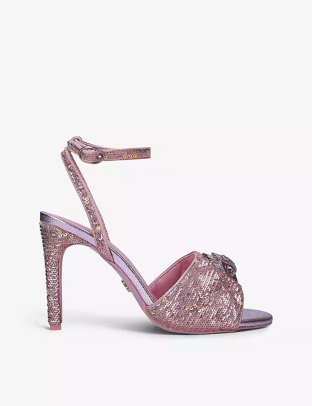 KURT GEIGER LONDON Kensington Sequin-embellished Woven Heeled Sandals For Womens Pink 3 KURT GEIGER LONDON Kensington Sequin-embellished Woven Heeled Sandals For Womens Pink