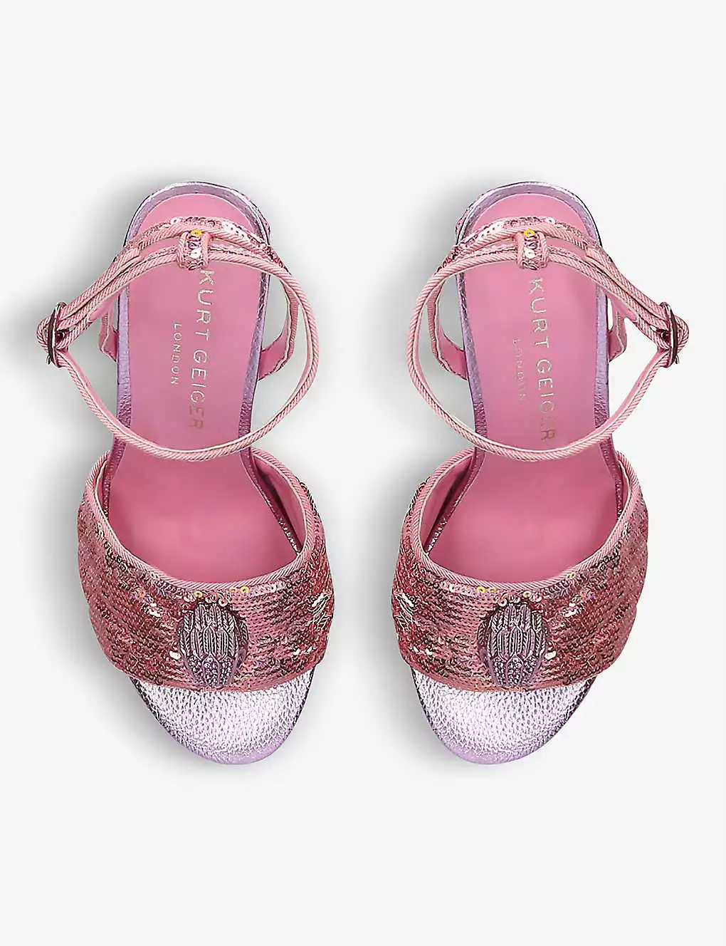 KURT GEIGER LONDON Kensington Sequin-embellished Woven Heeled Sandals For Womens Pink 4 KURT GEIGER LONDON Kensington Sequin-embellished Woven Heeled Sandals For Womens Pink - Image 2