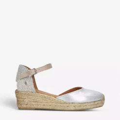 KURT GEIGER LONDON Minty Metallic Leather And Raffia Espadrille Wedge Sandals For Womens Silver