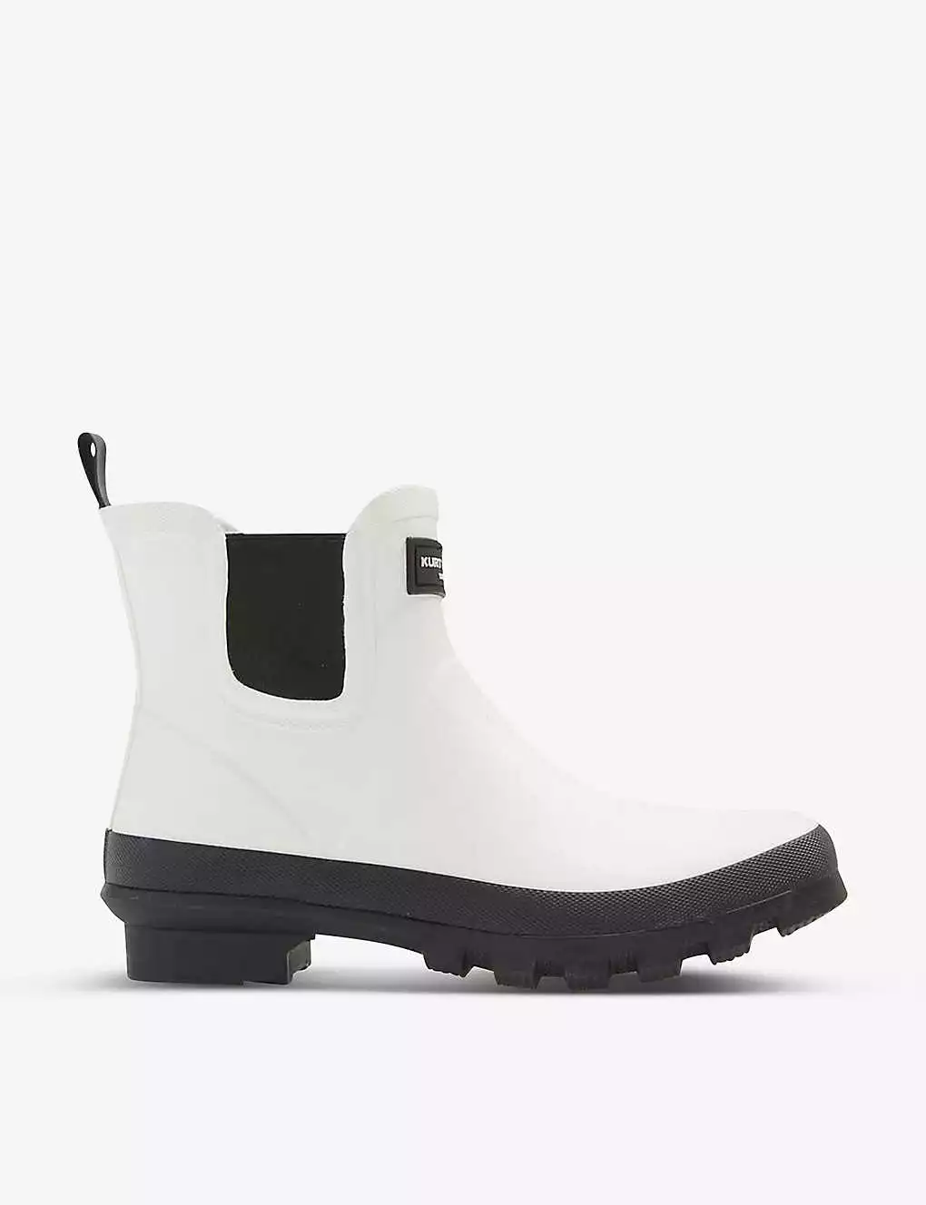 KURT GEIGER LONDON Sleet Logo-plaque Rubber Wellington Boots For Womens White/blk 3 KURT GEIGER LONDON Sleet Logo-plaque Rubber Wellington Boots For Womens White/blk