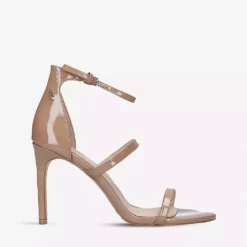 KURT GEIGER LONDON Park Lane Stiletto Patent Leather Sandals For Womens Camel