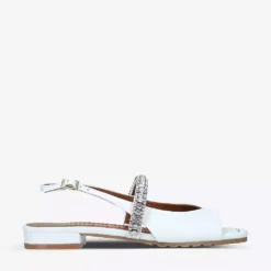 KURT GEIGER LONDON Princely Rainbow Embellished-strap Leather Sandals White