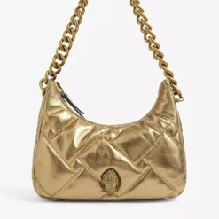 KURT GEIGER LONDON Kensington Soft Hobo Quilted Metallic Leather Shoulder Bag For Womens Gold