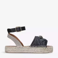 KURT GEIGER LONDON Morella Eagle-embellished Quilted Leather Espadrille Sandals For Womens Black