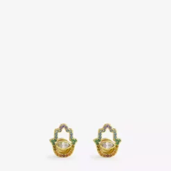 KURT GEIGER LONDON Stone-encrusted Hamsa-hand Brass Stud Earrings For Womens Gold
