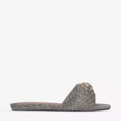 KURT GEIGER LONDON Kensington Eagle-embellished Houndstooth Woven Mules For Womens Beige