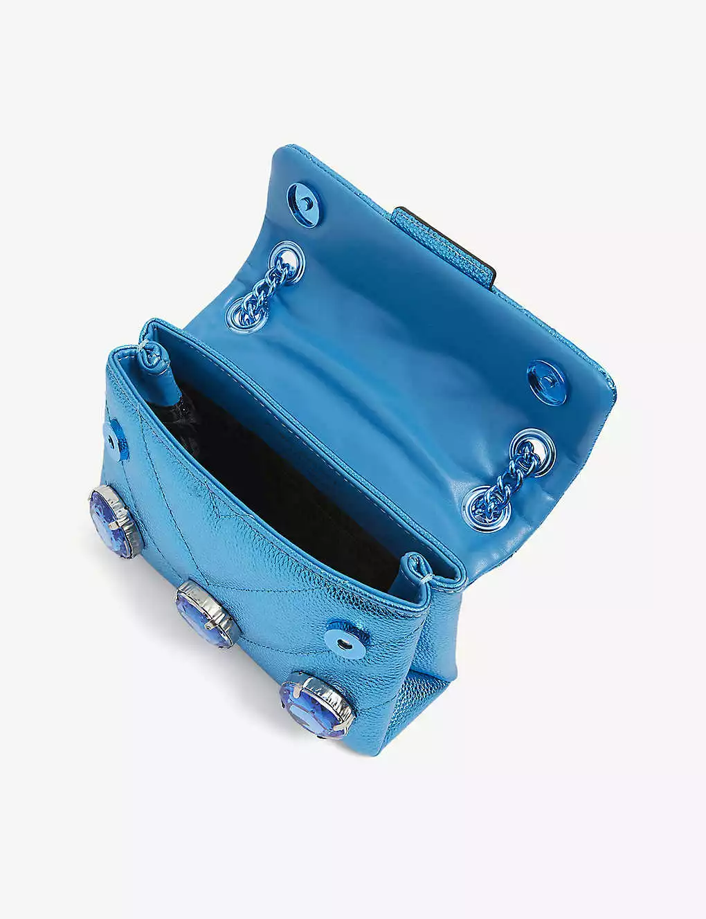 KURT GEIGER LONDON Mini Kensington Drench Gemstone-embellished Quilted Leather Shoulder Bag For Womens Blue 6 KURT GEIGER LONDON Mini Kensington Drench Gemstone-embellished Quilted Leather Shoulder Bag For Womens Blue - Image 4