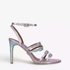KURT GEIGER LONDON Pierra Gem-embellished Leather Heeled Sandals Pink Comb