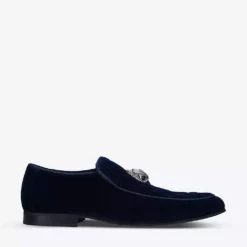 KURT GEIGER LONDON Hugh Eagle-embellished Velvet Loafers Navy