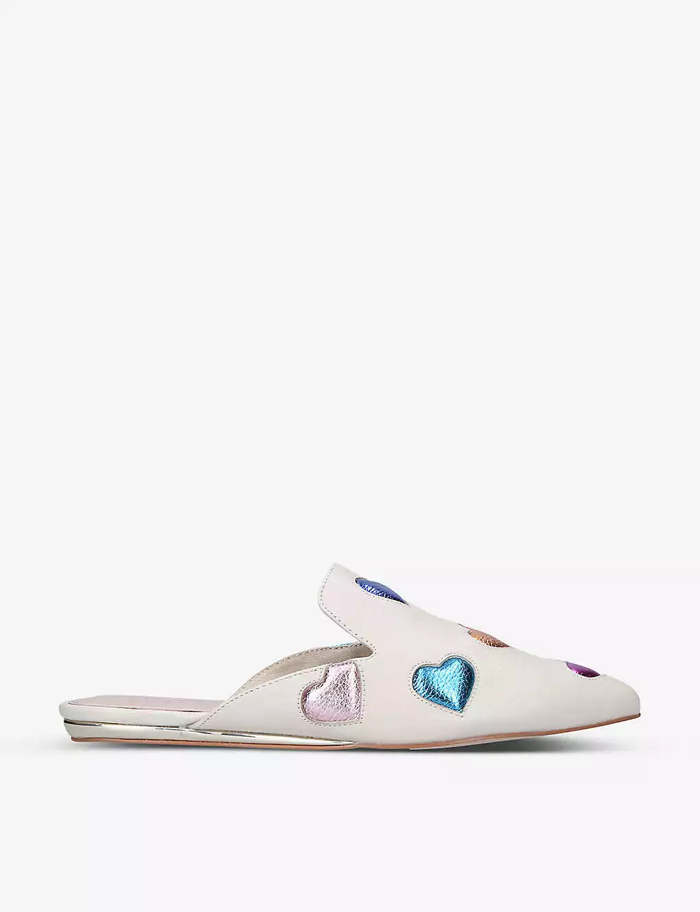 KURT GEIGER LONDON Otter Love Metallic Heart-embossed Leather Mules For Womens Bone 3 KURT GEIGER LONDON Otter Love Metallic Heart-embossed Leather Mules For Womens Bone