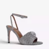 KURT GEIGER LONDON Kensington Eagle-embellished Houndstooth Woven Heeled Sandals For Womens Silver -KURT GEIGERLONDON Sales unnamed file 472