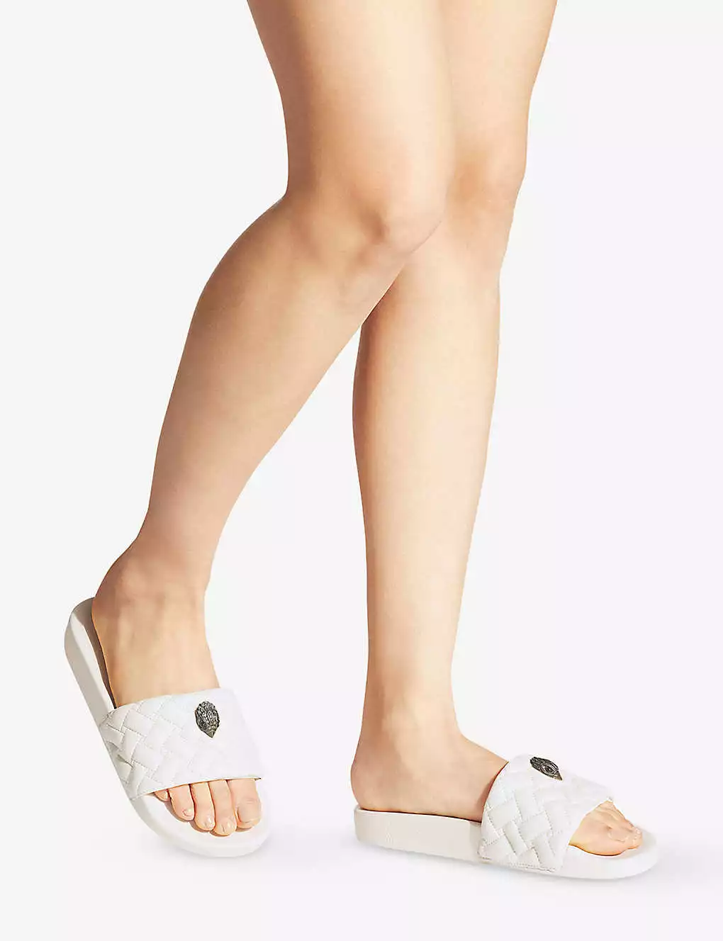 KURT GEIGER LONDON Meena Eagle Embellished Quilted Rubber Sliders For Womens Bone 7 KURT GEIGER LONDON Meena Eagle Embellished Quilted Rubber Sliders For Womens Bone - Image 5